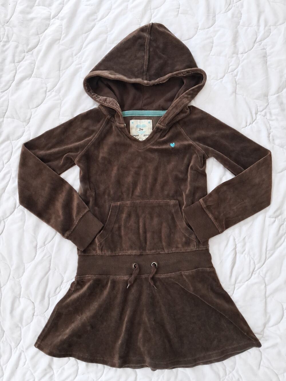 Vintage Y2K Gap Girls M 8 Brown Velour Hooded Drop Waist Dress